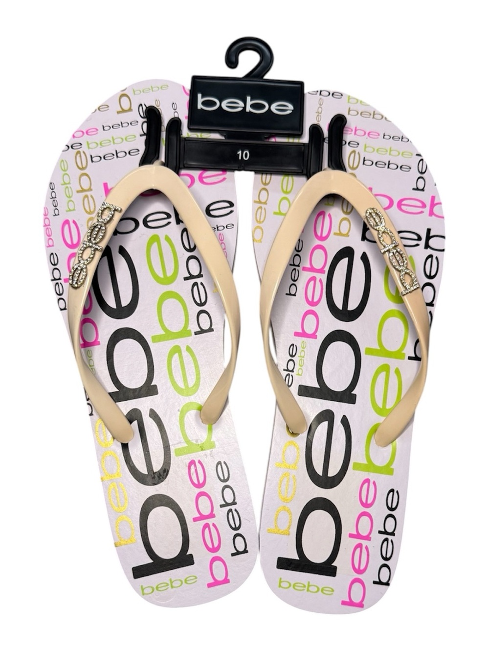 bebe Beige Logo Strap Flip Sandals